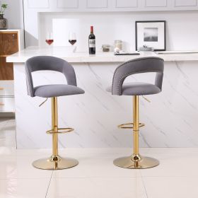 Modern Barstools Bar Height, Swivel Velvet Bar Stool Counter Height Bar Chairs Adjustable Tufted Stool with Back& Footrest for Home Bar Kitchen Island