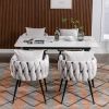 Pure Ivory Modern Velvet Dining Chairs Set of 2 Hand Weaving Accent Chairs Living Room Chairs Upholstered Side Chair with Black Metal Legs for Dining