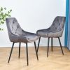 Modern Gray Velvet Dining Chairs , Fabric Accent Upholstered Chairs Side Chair with Black Legs for Home Furniture Living Room Bedroom Kitchen Dinning