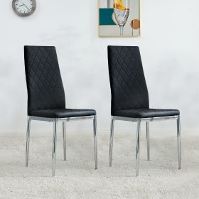 Grid Shaped Armless High Back Dining Chair,2-Piece Set, Office Chair. Applicable to Dining Room, Living Room, Kitchen and Office.Black Chair and Elect