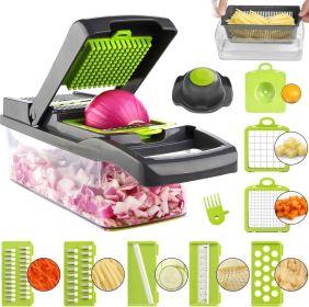 Vegetable Chopper, 14 in 1 Mandoline Slicer Multi-Function Kitchen, 7 Replaceable Stainless Steel Vegetable Cutter with Egg Separator Hand Guard Julie