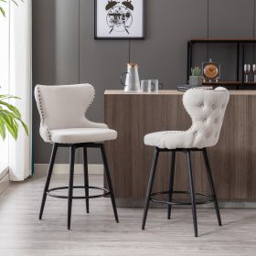 A&A Furniture,Counter Height 25" Modern Linen Fabric bar chairs,180¬∞ Swivel Bar Stool Chair for Kitchen,Tufted Cupreous Nailhead Trim Burlap Bar Stoo