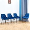 Modern Blue Velvet Dining Chairs , Fabric Accent Upholstered Chairs Side Chair with Black Legs for Home Furniture Living Room Bedroom Kitchen Dinning