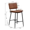 Bar Stools Set of 2, 25" Hight Back Stool Upholstered Counter Chair Heavy-Duty Steel Frame Pub Breakfast Bar Chairs for Kitchen, Brown