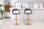 Modern Barstools Bar Height, Swivel Velvet Bar Stool Counter Height Bar Chairs Adjustable Tufted Stool with Back& Footrest for Home Bar Kitchen Island