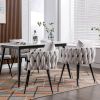 Pure Ivory Modern Velvet Dining Chairs Set of 2 Hand Weaving Accent Chairs Living Room Chairs Upholstered Side Chair with Black Metal Legs for Dining