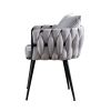 Pure Ivory Modern Velvet Dining Chairs Set of 2 Hand Weaving Accent Chairs Living Room Chairs Upholstered Side Chair with Black Metal Legs for Dining