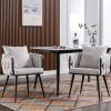 Pure Ivory Modern Velvet Dining Chairs Set of 2 Hand Weaving Accent Chairs Living Room Chairs Upholstered Side Chair with Black Metal Legs for Dining