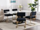 A&A Furniture,Modern Dining Chairs with Corduroy Fabric,Gold Metal Base, Accent Armless Kitchen Chairs with Channel Tufting, Side Chairs, Set of 2, Bl