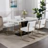 A&A Furniture,Modern Dining Chairs with Artificial Rabbit Hair,Gold Metal Base, Accent Armless Kitchen Chairs with Channel Tufting, Upholstered Fake F