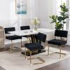 A&A Furniture,Modern Dining Chairs with Corduroy Fabric,Gold Metal Base, Accent Armless Kitchen Chairs with Channel Tufting, Side Chairs, Set of 2, Bl