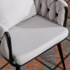 Pure Ivory Modern Velvet Dining Chairs Set of 2 Hand Weaving Accent Chairs Living Room Chairs Upholstered Side Chair with Black Metal Legs for Dining