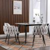 Pure Ivory Modern Velvet Dining Chairs Set of 2 Hand Weaving Accent Chairs Living Room Chairs Upholstered Side Chair with Black Metal Legs for Dining