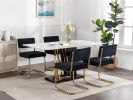 A&A Furniture,Modern Dining Chairs with Corduroy Fabric,Gold Metal Base, Accent Armless Kitchen Chairs with Channel Tufting, Side Chairs, Set of 2, Bl