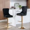 A&A Furniture,Thick Golden Swivel Velvet Barstools Adjusatble Seat Height from 27-35 Inch, Modern Upholstered Bar Stools with Backs Comfortable Tufted