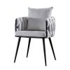 Pure Ivory Modern Velvet Dining Chairs Set of 2 Hand Weaving Accent Chairs Living Room Chairs Upholstered Side Chair with Black Metal Legs for Dining