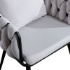 Pure Ivory Modern Velvet Dining Chairs Set of 2 Hand Weaving Accent Chairs Living Room Chairs Upholstered Side Chair with Black Metal Legs for Dining
