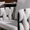 Pure Ivory Modern Velvet Dining Chairs Set of 2 Hand Weaving Accent Chairs Living Room Chairs Upholstered Side Chair with Black Metal Legs for Dining