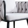 Pure Ivory Modern Velvet Dining Chairs Set of 2 Hand Weaving Accent Chairs Living Room Chairs Upholstered Side Chair with Black Metal Legs for Dining