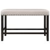 3 Pieces Rustic Wooden Counter Height Dining Table Set with 2 Upholstered Benches for Small Places;  Espresso+ Beige