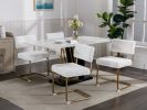 A&A Furniture,Modern Dining Chairs with Artificial Rabbit Hair,Gold Metal Base, Accent Armless Kitchen Chairs with Channel Tufting, Upholstered Fake F