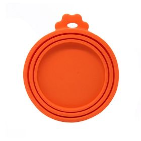 1pc 3 In 1 Reusable Food Storage Keep Fresh Tin Cover Cans Cap Pet Can Box Cover Silicone Can Lid Hot Kitchen Supply Mould Proof Hot (Color: orange)