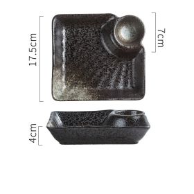 Japanese Creative Ceramic Dumpling Special Plate Comes With Vinegar Plate (Option: Black Rhyme)